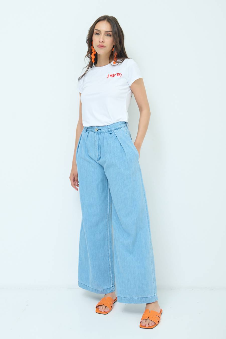 Kikisix PANTALONE CHAMBRAY PINCES BLU CHIARO