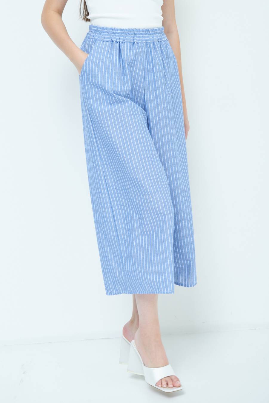 Kikisix PANTALONE CROP ELASTICO RIGHE BLU