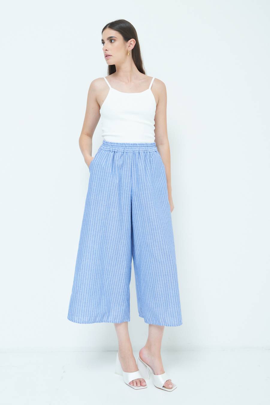 Kikisix PANTALONE CROP ELASTICO RIGHE BLU