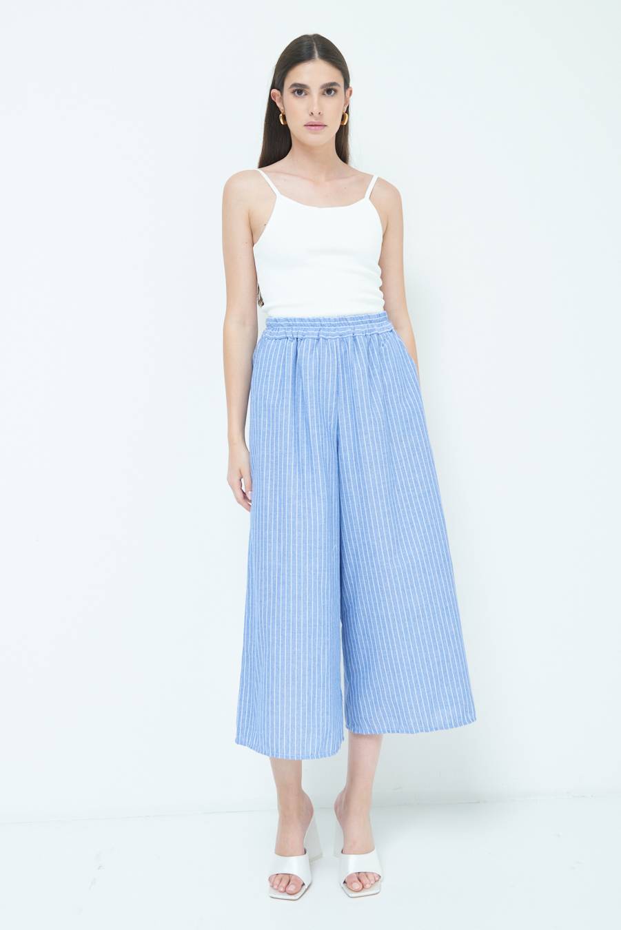 Kikisix PANTALONE CROP ELASTICO RIGHE BLU