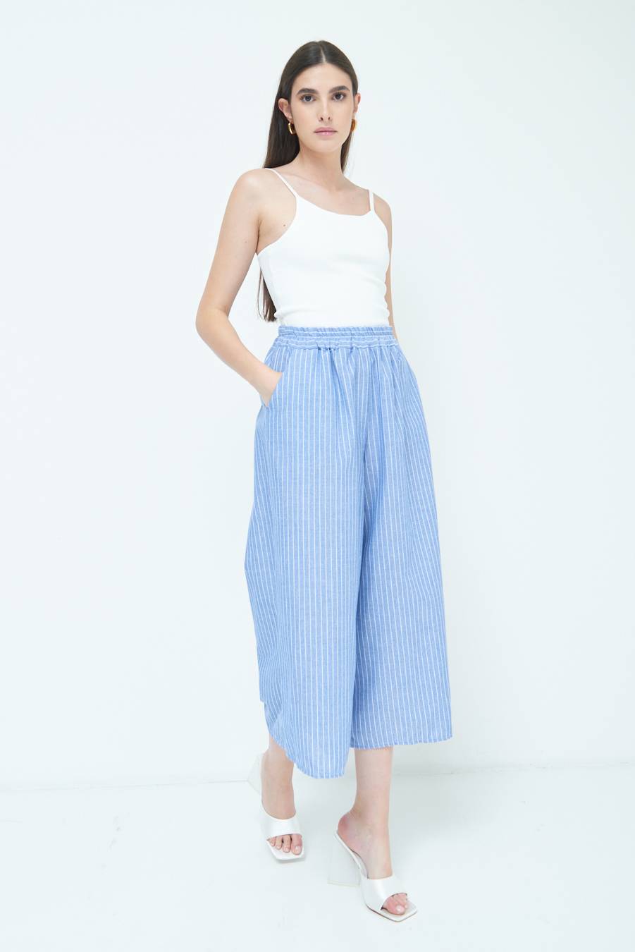 Kikisix PANTALONE CROP ELASTICO RIGHE BLU
