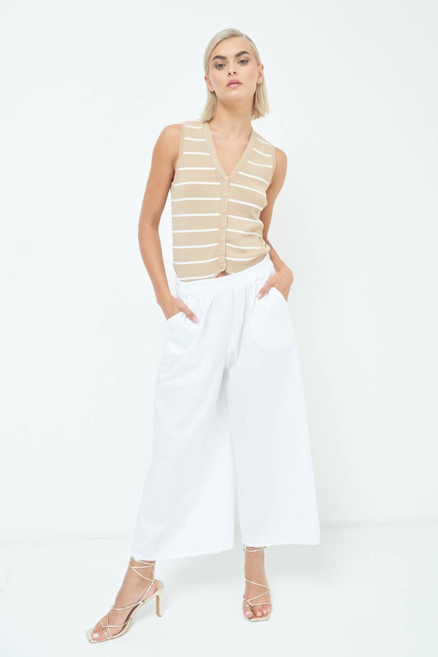 Kikisix PANTALONE CROP ELASTICO UNITO BIANCO