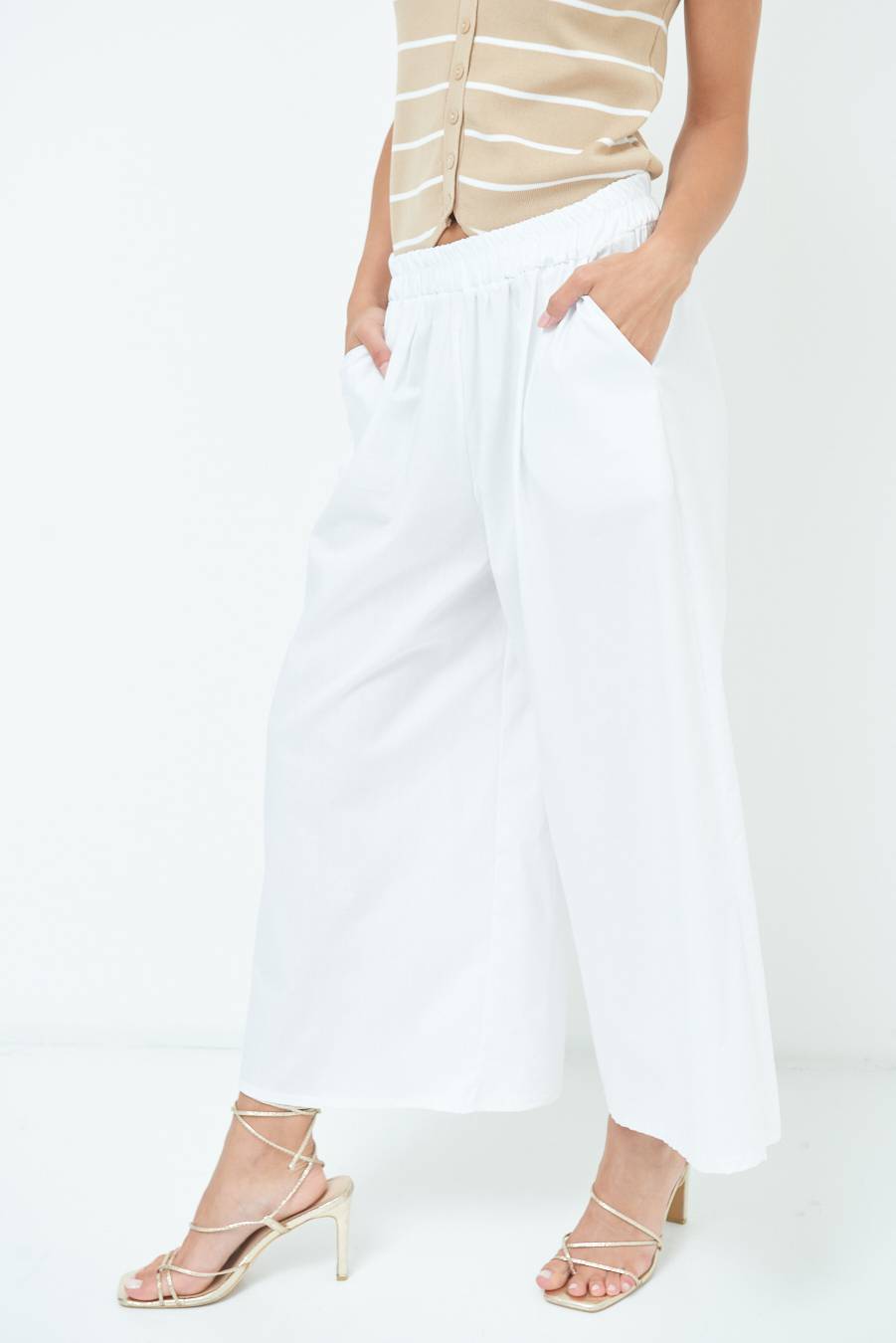 Kikisix PANTALONE CROP ELASTICO UNITO BIANCO