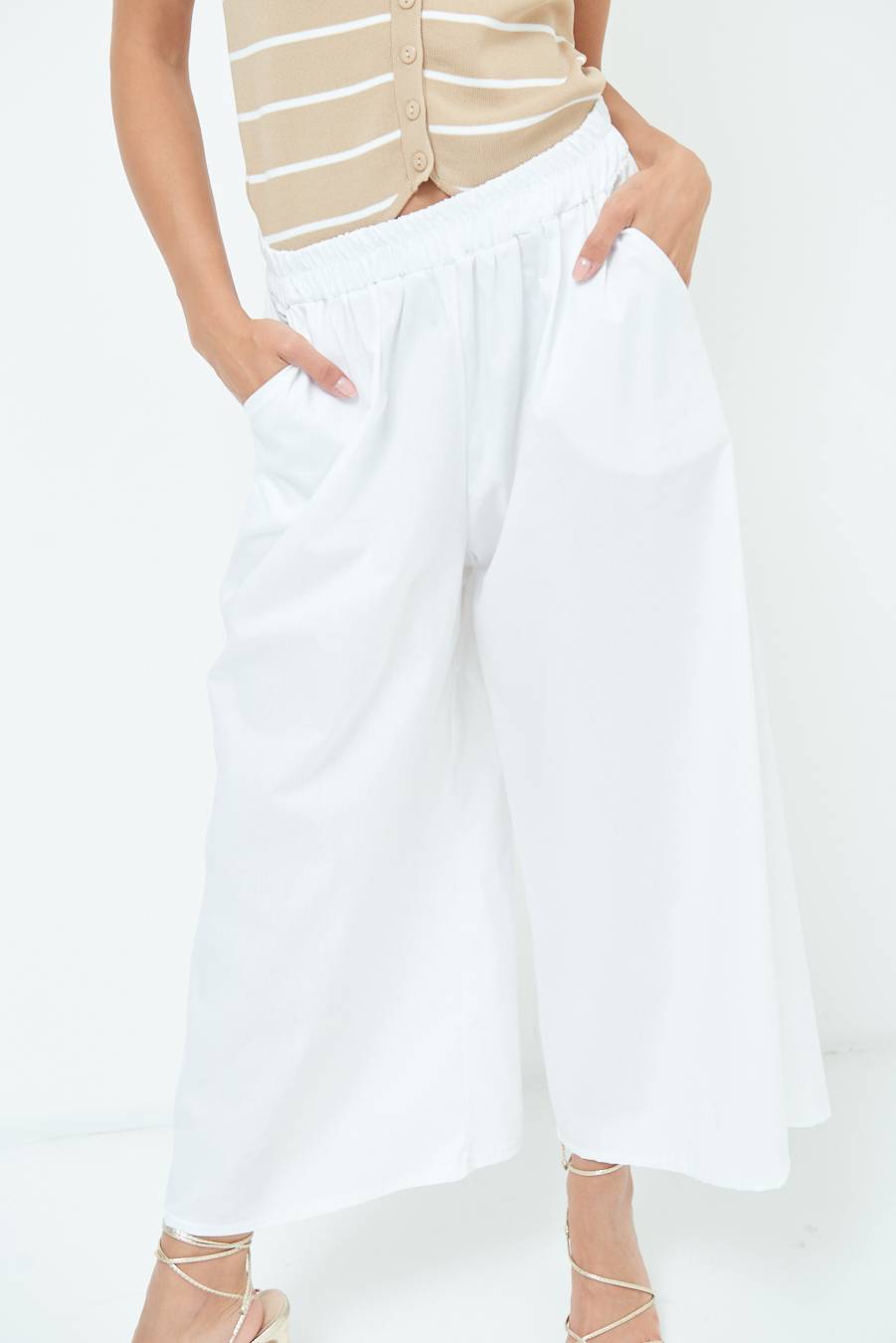 Kikisix PANTALONE CROP ELASTICO UNITO BIANCO