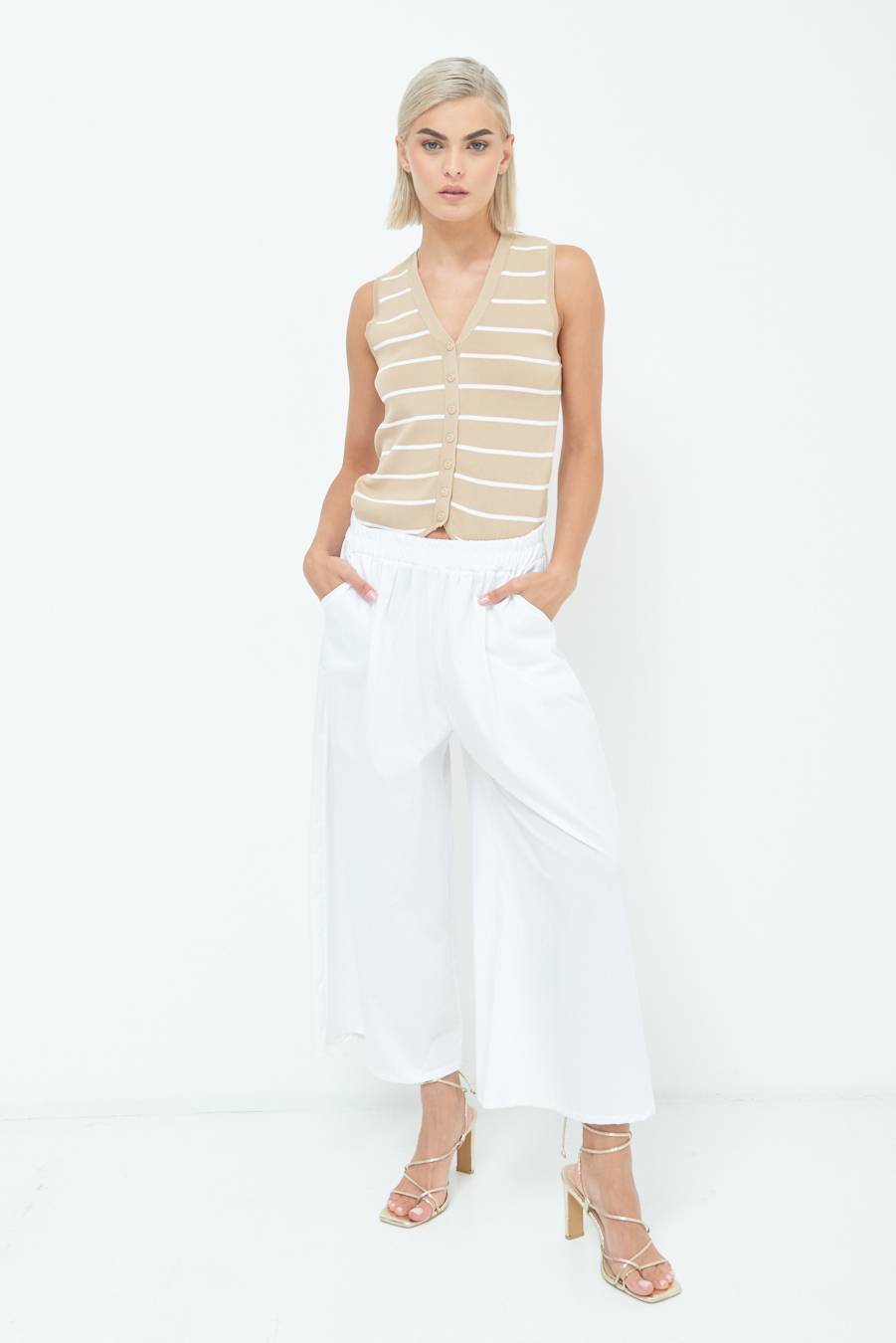Kikisix PANTALONE CROP ELASTICO UNITO BIANCO