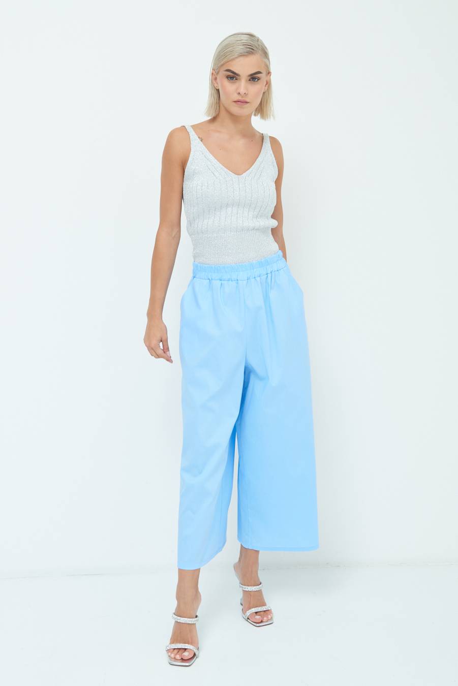 Kikisix PANTALONE CROP ELASTICO UNITO CELESTE