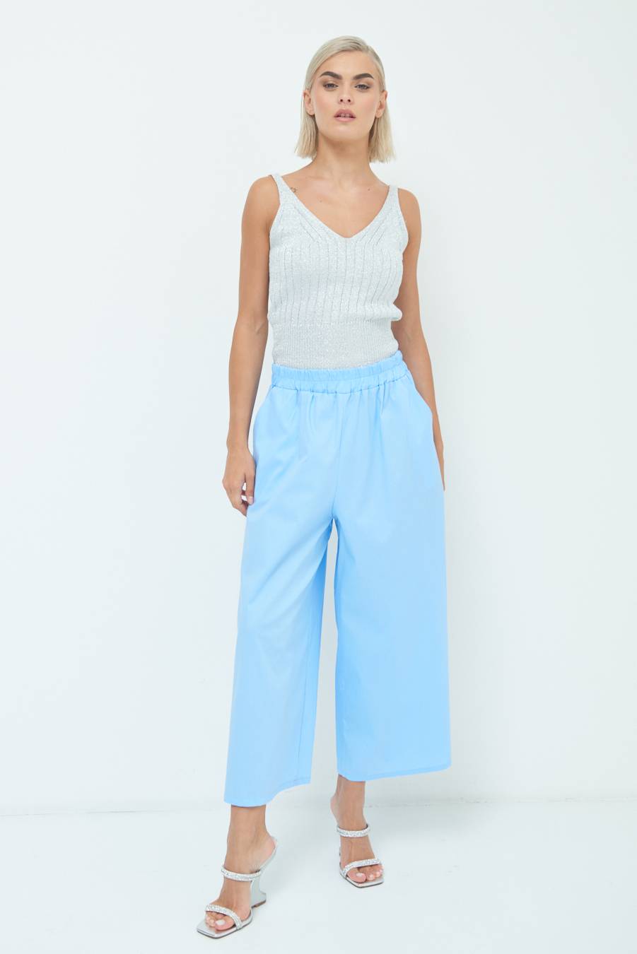 Kikisix PANTALONE CROP ELASTICO UNITO CELESTE