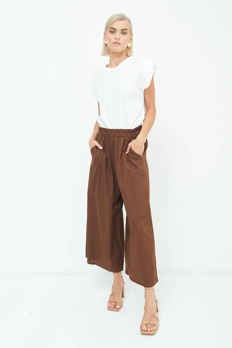 Kikisix PANTALONE CROP ELASTICO UNITO CIOCCOLATO