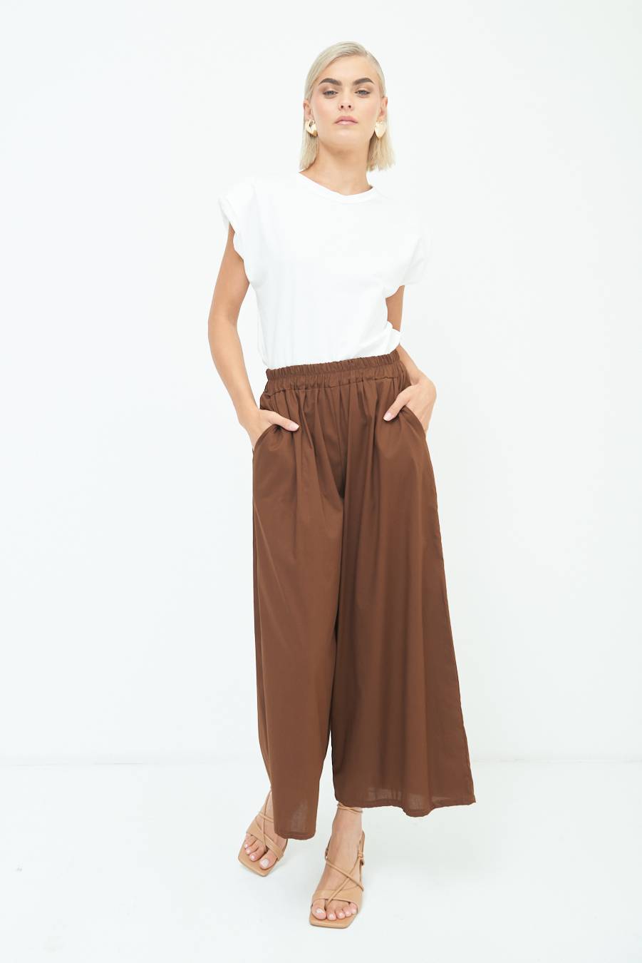 Kikisix PANTALONE CROP ELASTICO UNITO CIOCCOLATO