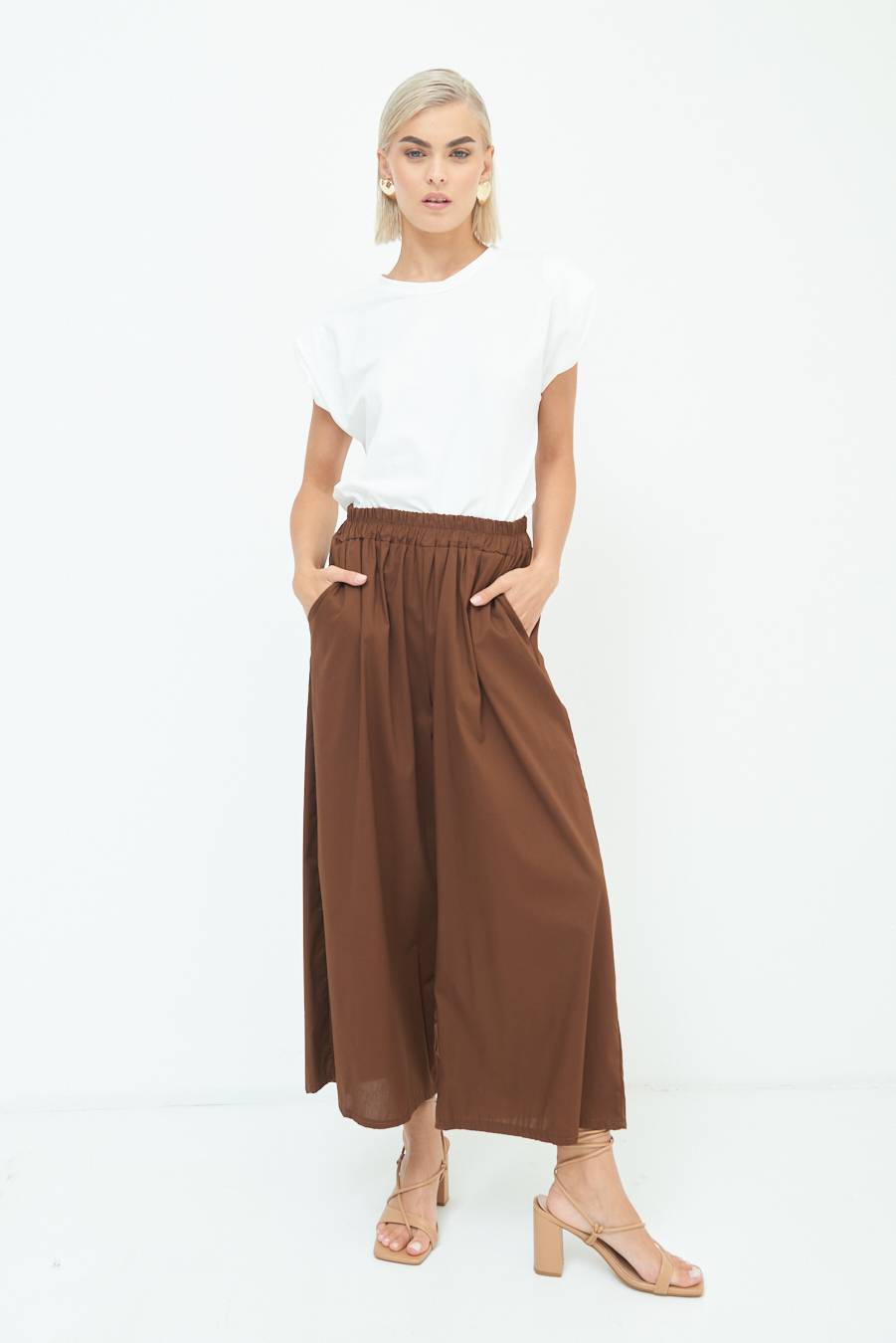 Kikisix PANTALONE CROP ELASTICO UNITO CIOCCOLATO