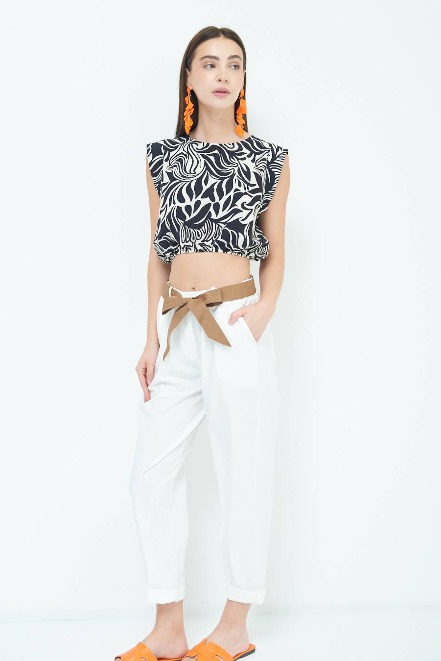 Kikisix PANTALONE DRITTO CON RISVOLTO BIANCO