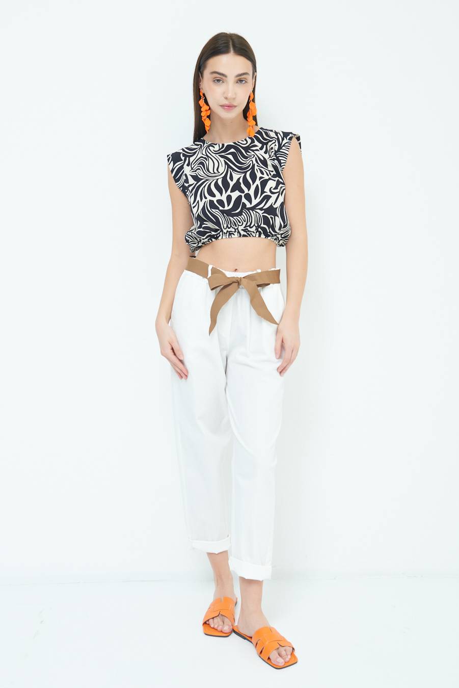 Kikisix PANTALONE DRITTO CON RISVOLTO BIANCO