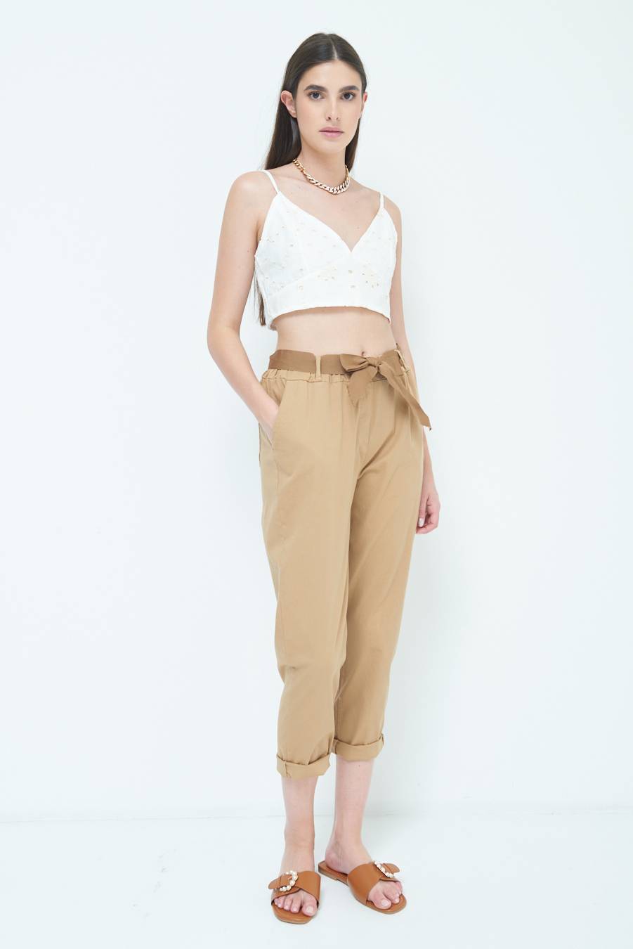 Kikisix PANTALONE DRITTO CON RISVOLTO CAMMELLO