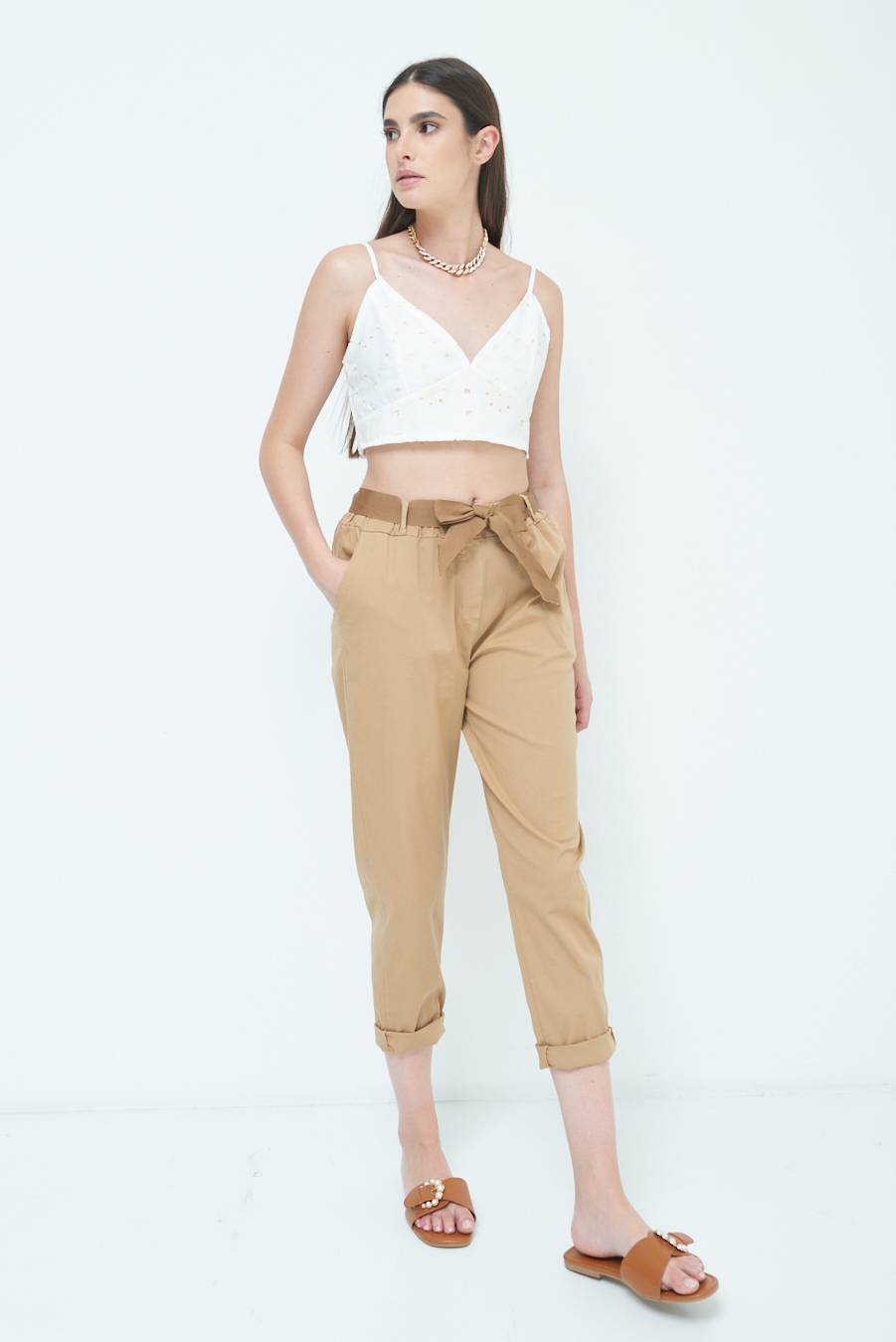 Kikisix PANTALONE DRITTO CON RISVOLTO CAMMELLO