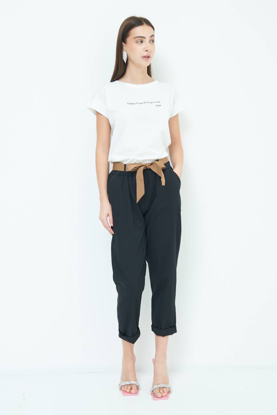 Kikisix PANTALONE DRITTO CON RISVOLTO NERO