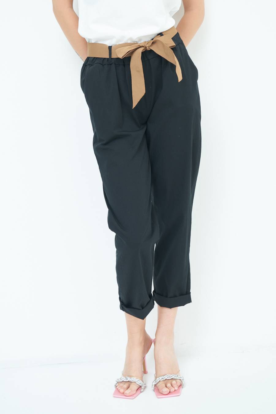 Kikisix PANTALONE DRITTO CON RISVOLTO NERO