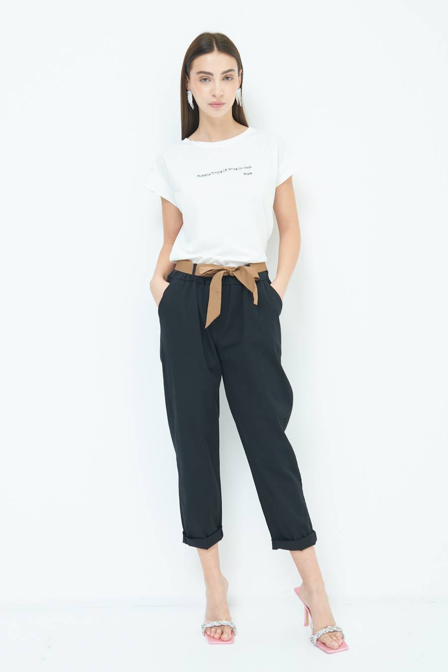 Kikisix PANTALONE DRITTO CON RISVOLTO NERO