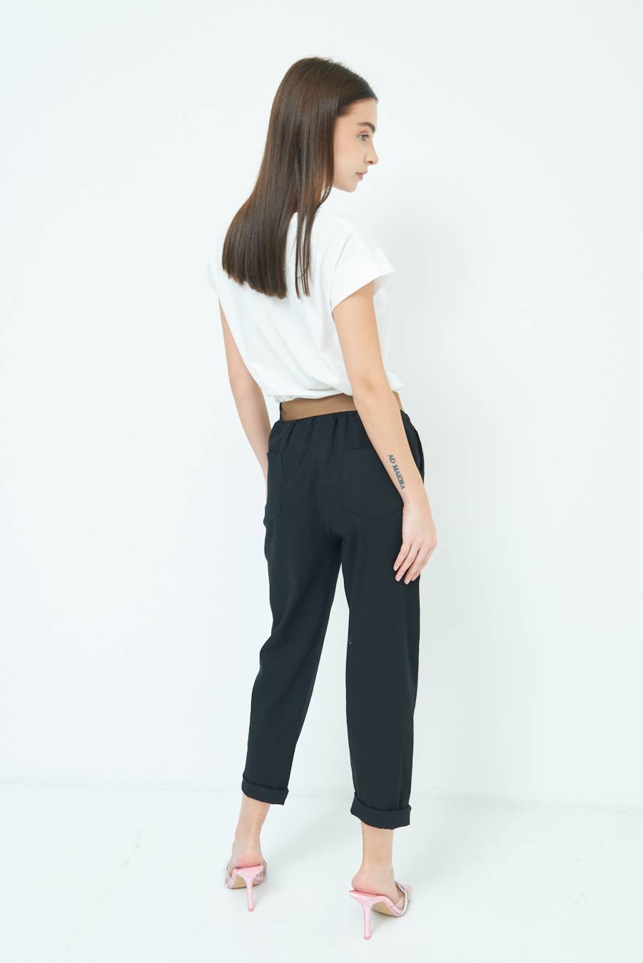 Kikisix PANTALONE DRITTO CON RISVOLTO NERO