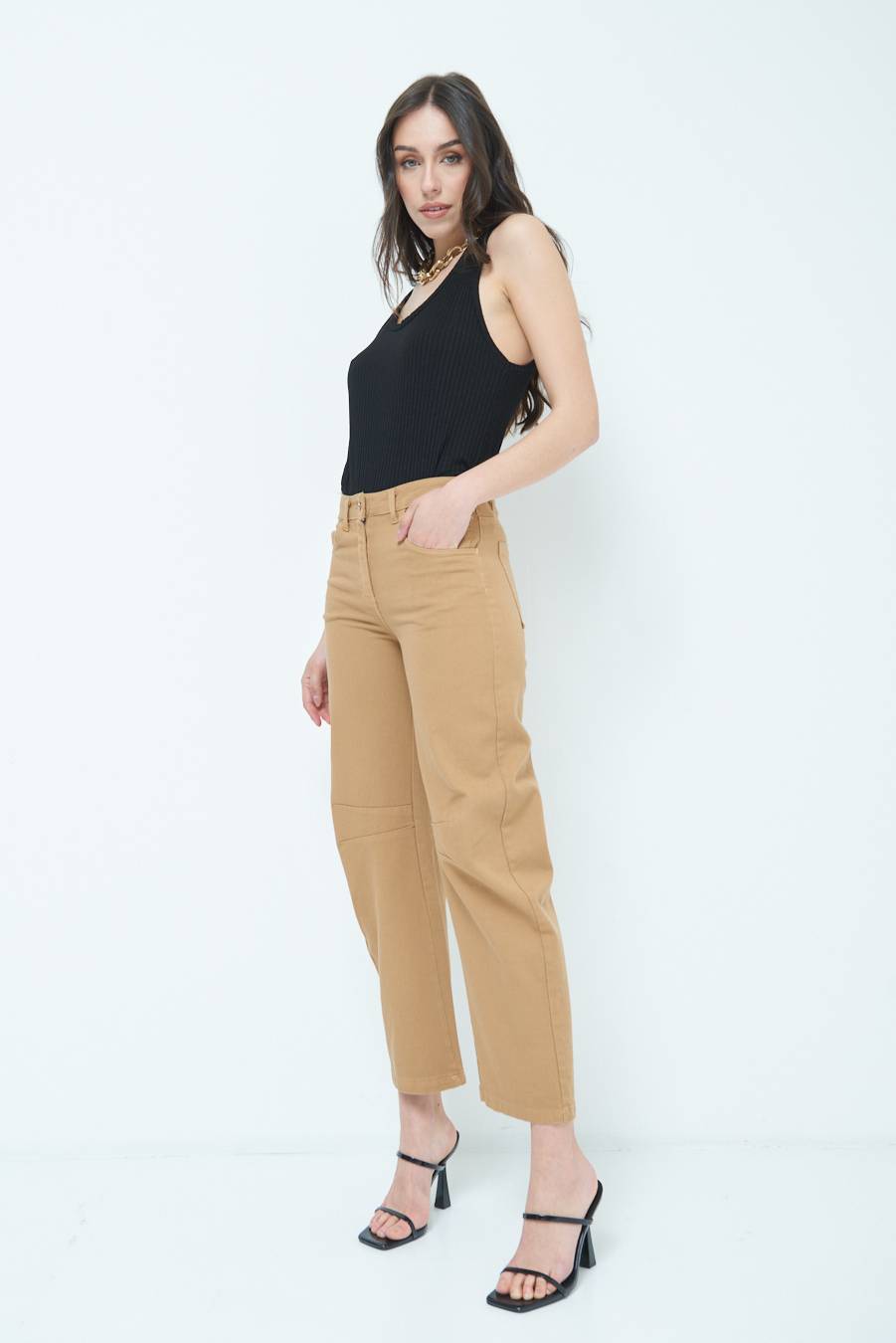 Kikisix PANTALONE LINEA UOVO CAMMELLO