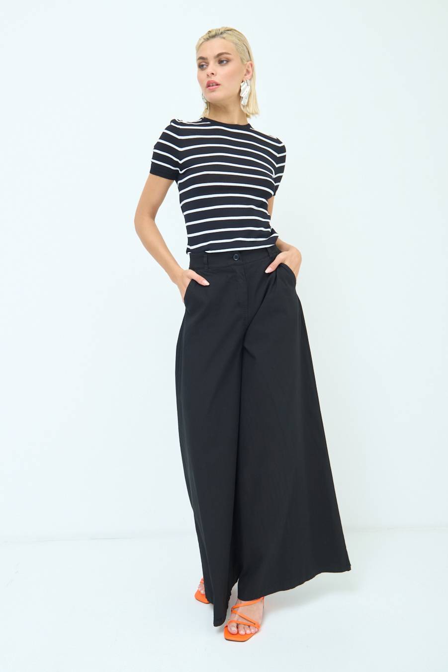 Kikisix PANTALONE PALAZZO COTONE NERO