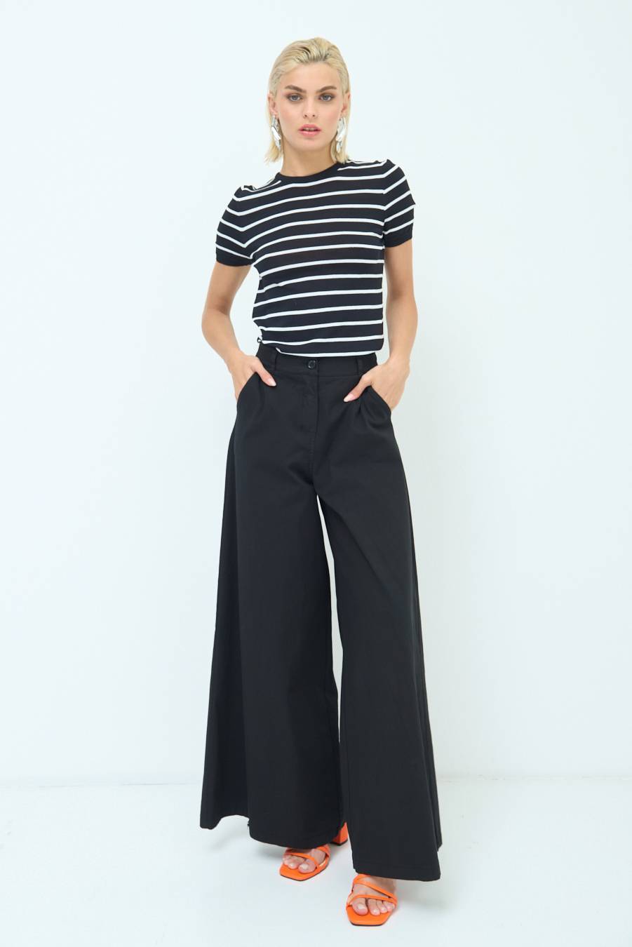 Kikisix PANTALONE PALAZZO COTONE NERO