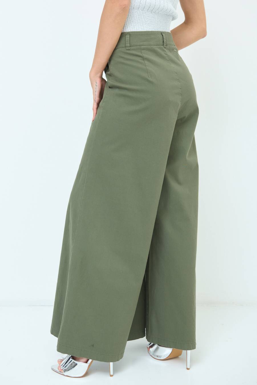 Kikisix PANTALONE PALAZZO COTONE VERDE MILITARE