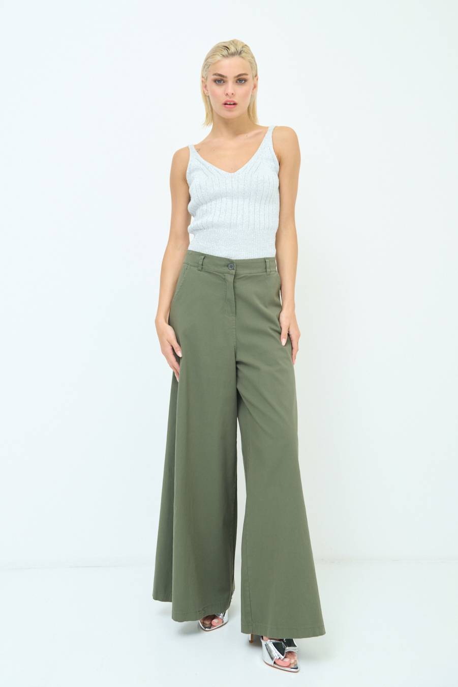 Kikisix PANTALONE PALAZZO COTONE VERDE MILITARE
