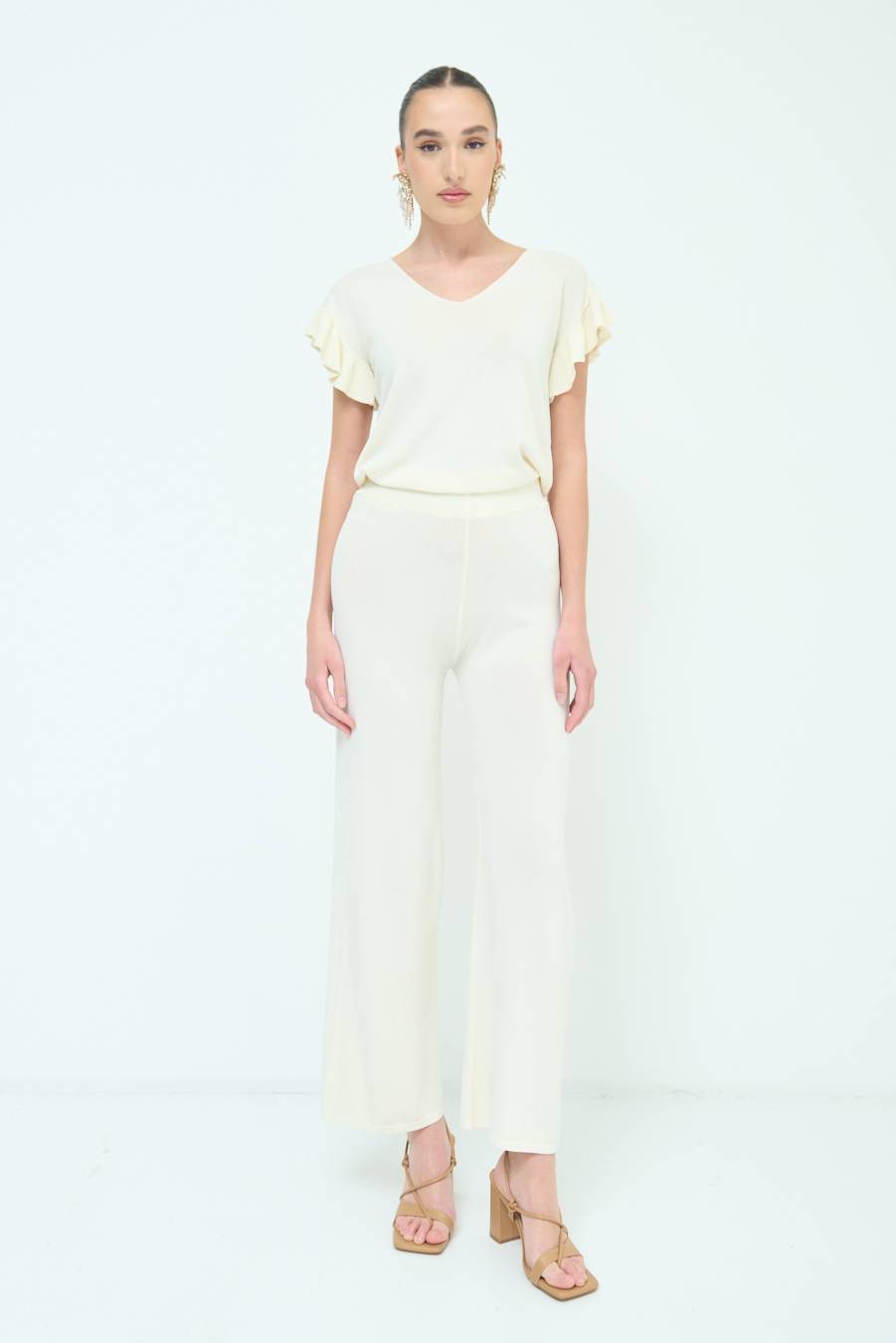 Kikisix PANTALONE PALAZZO MAGLIERIA BURRO