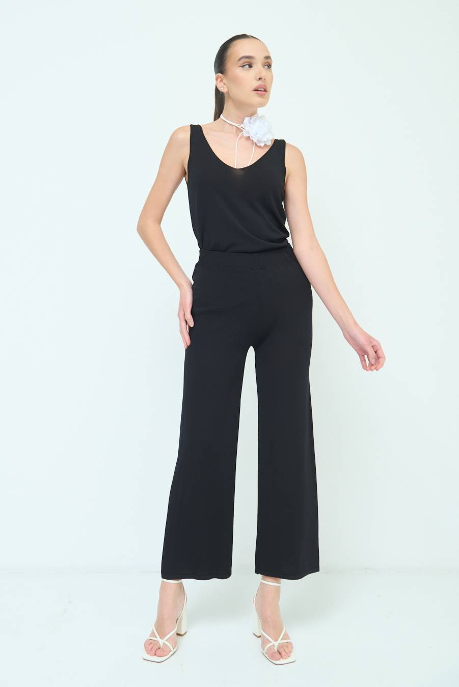 Kikisix PANTALONE PALAZZO MAGLIERIA NERO