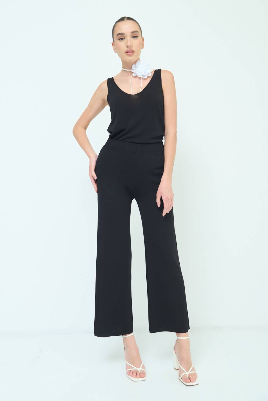 Kikisix PANTALONE PALAZZO MAGLIERIA NERO