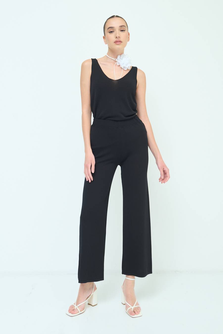 Kikisix PANTALONE PALAZZO MAGLIERIA NERO