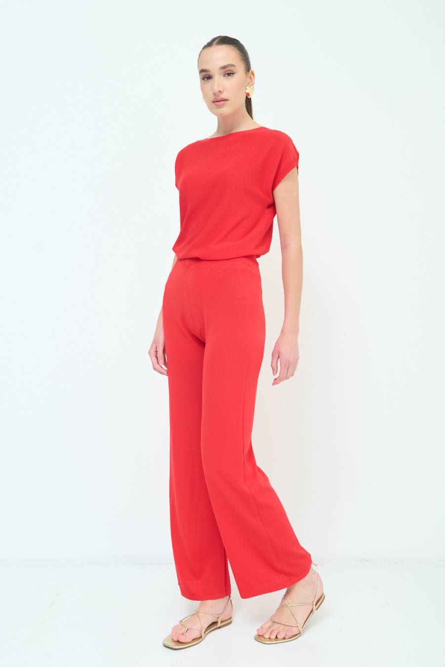 Kikisix PANTALONE PALAZZO MAGLIERIA ROSSO