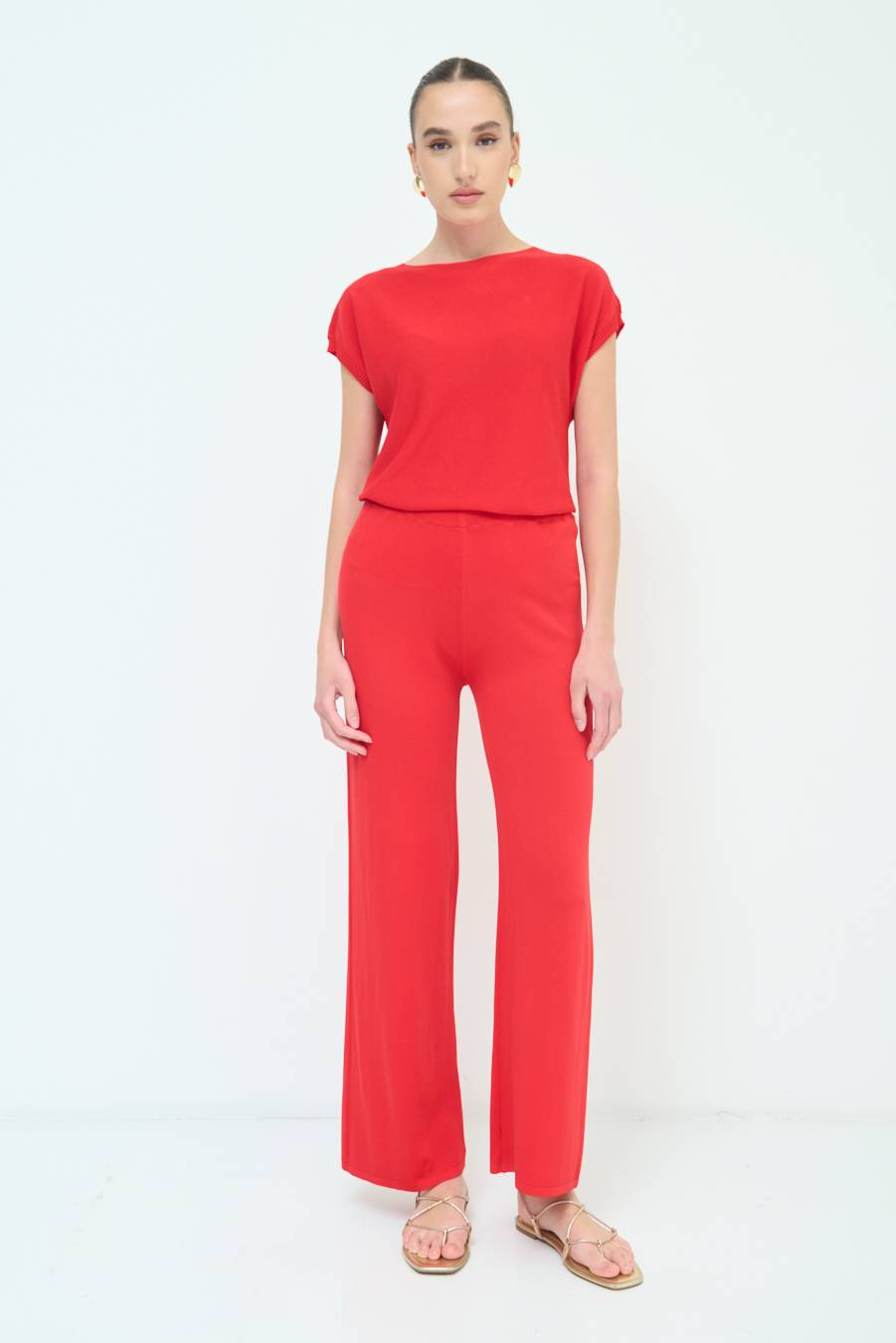 Kikisix PANTALONE PALAZZO MAGLIERIA ROSSO