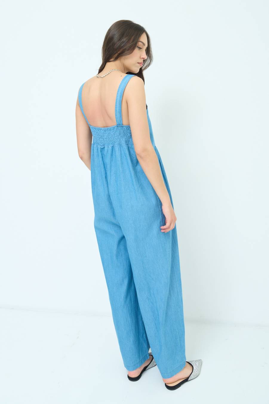 Kikisix SALOPETTE TASCA DAVANTI CHAMBRAY BLU MEDIO