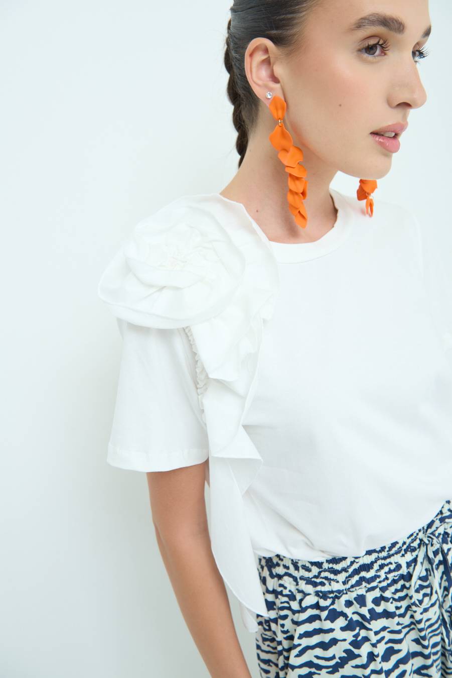 Kikisix T-SHIRT FIORE POPELINE BIANCO