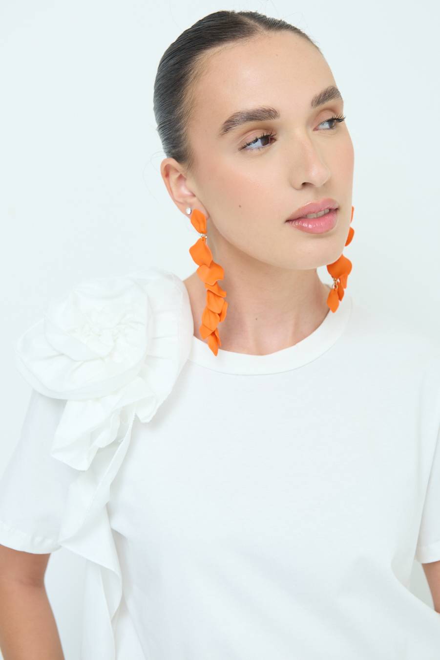 Kikisix T-SHIRT FIORE POPELINE BIANCO