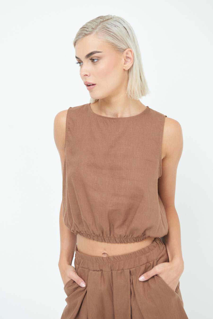 Kikisix TOP CORTO CON ELASTICO CIOCCOLATO