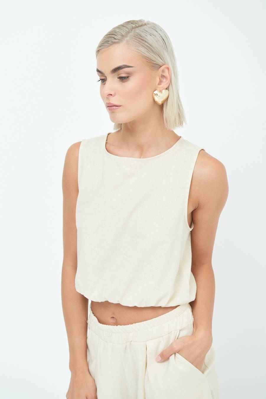 Kikisix TOP CORTO CON ELASTICO NATURALE
