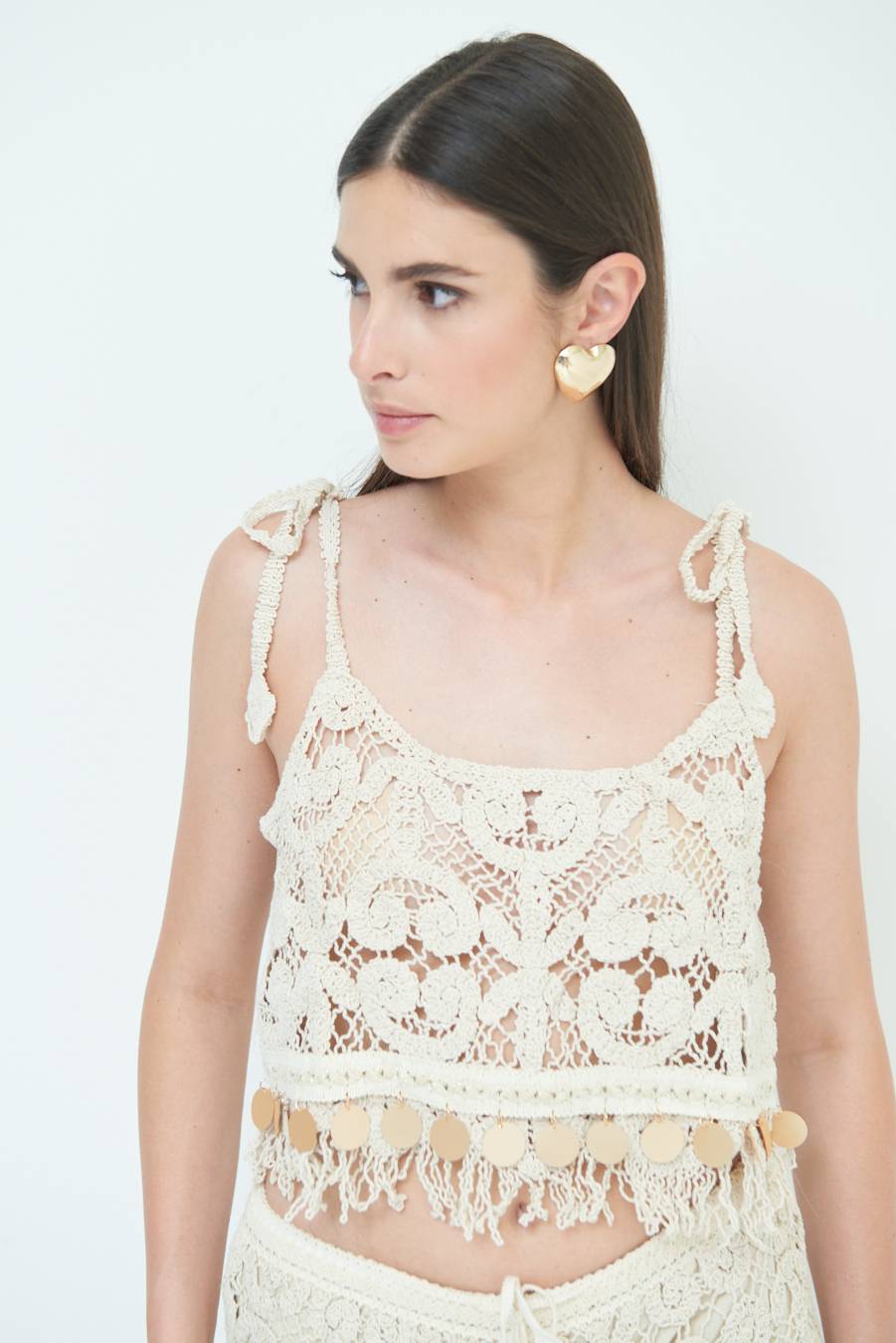 Kikisix TOP CROP CON MACRO PAILLETTES FONDO BEIGE