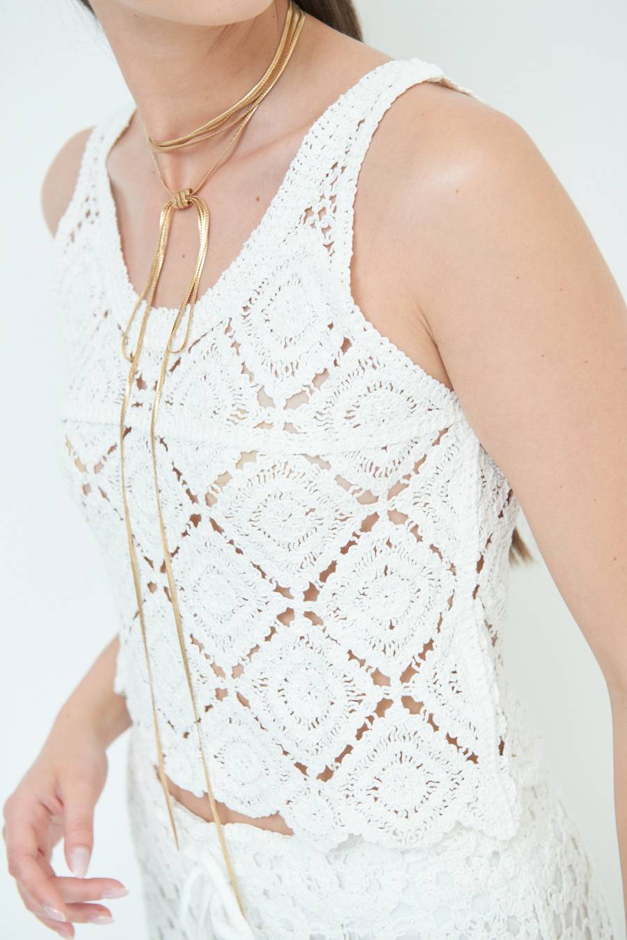 Kikisix TOP CROP MACRAME ROMBI BIANCO