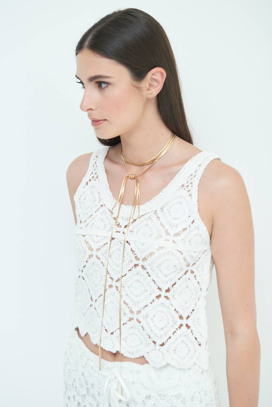 Kikisix TOP CROP MACRAME ROMBI BIANCO