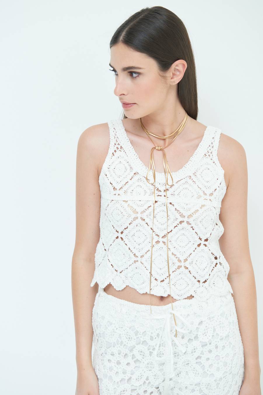 Kikisix TOP CROP MACRAME ROMBI BIANCO
