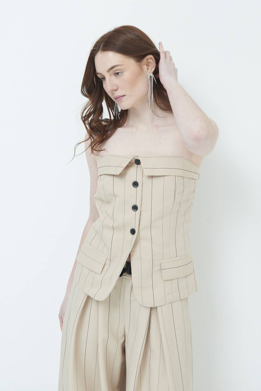 Kikisix TOP GESSATO CON BOTTONI DAVANTI BEIGE