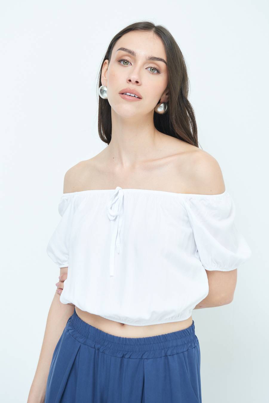 Kikisix TOP SCOLLO SCHIFFER BIANCO