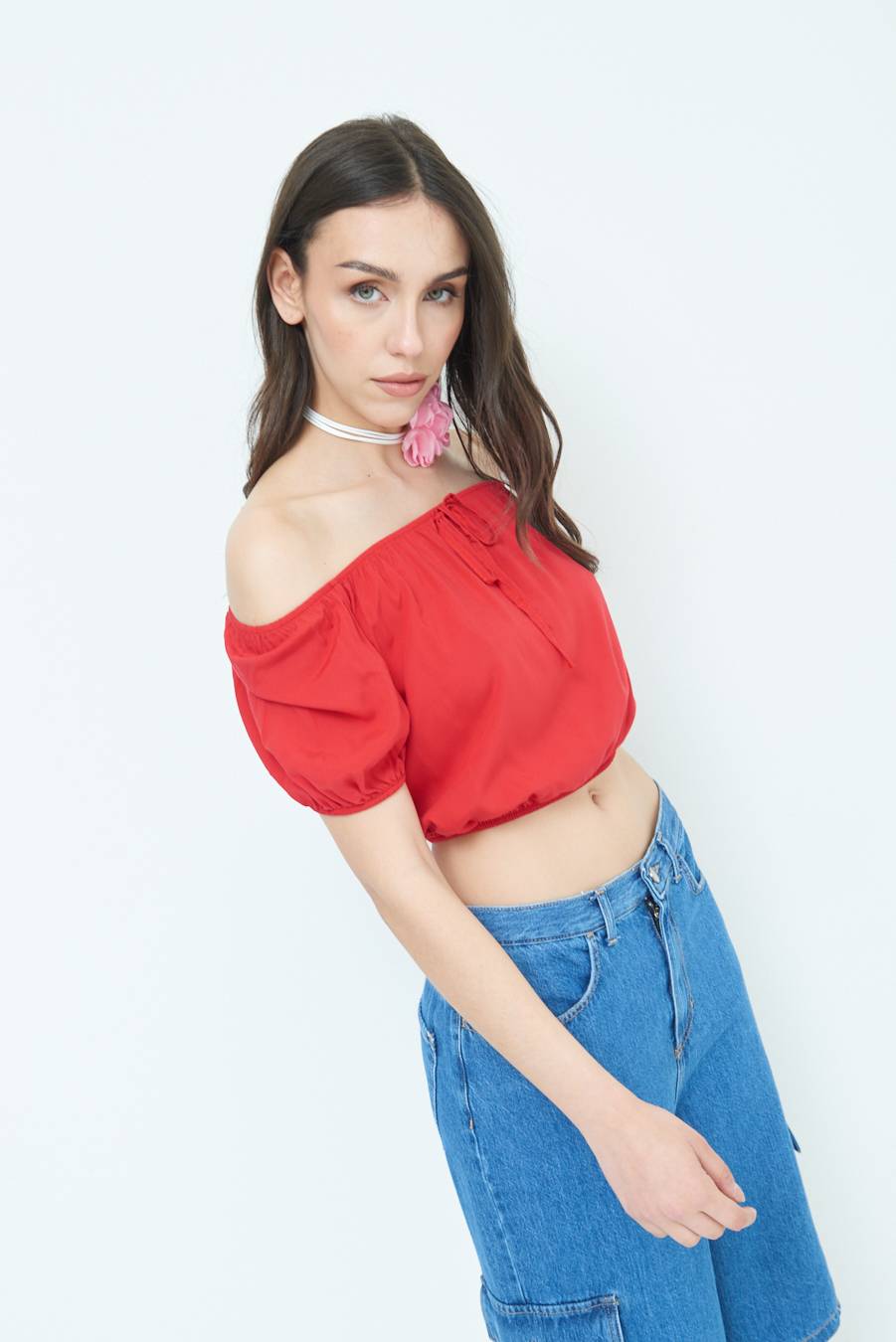 Kikisix TOP SCOLLO SCHIFFER ROSSO INDIA