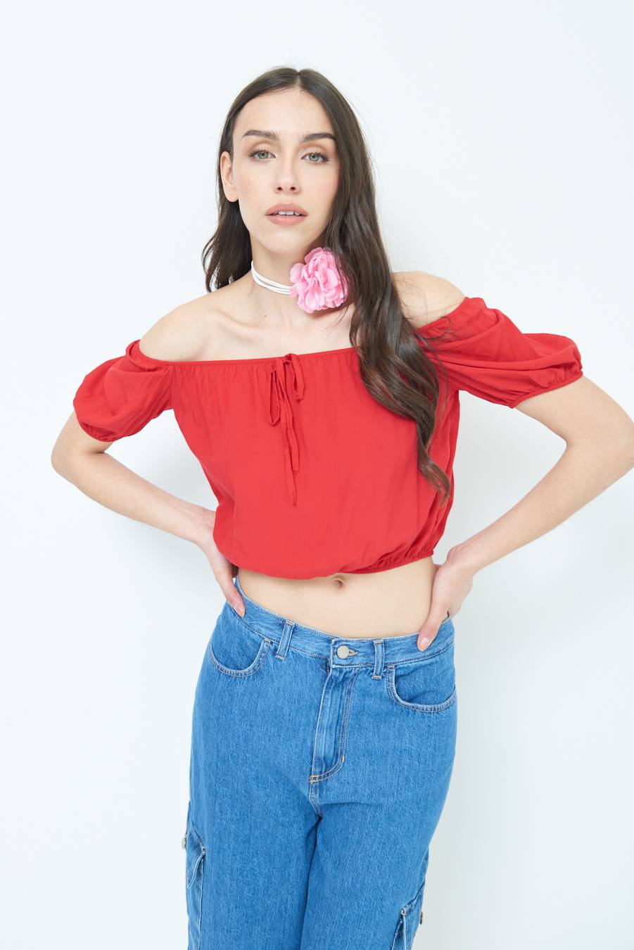 Kikisix TOP SCOLLO SCHIFFER ROSSO INDIA