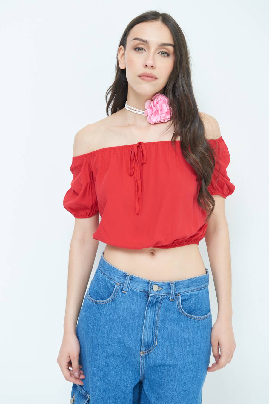 Kikisix TOP SCOLLO SCHIFFER ROSSO INDIA