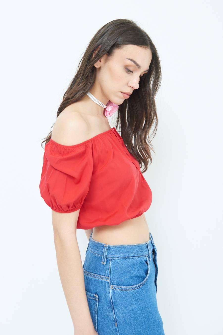 Kikisix TOP SCOLLO SCHIFFER ROSSO INDIA