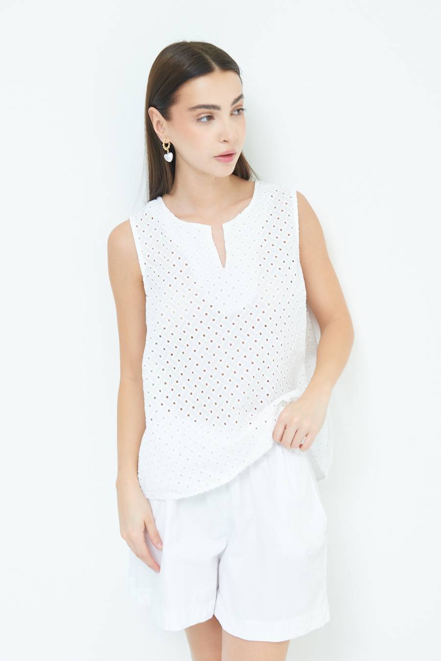 Kikisix TOP SMANICATO SANGALLO BIANCO