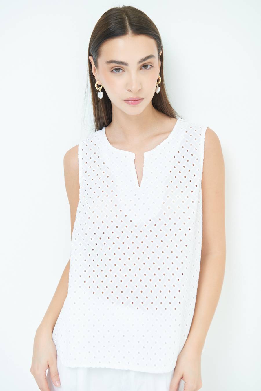 Kikisix TOP SMANICATO SANGALLO BIANCO